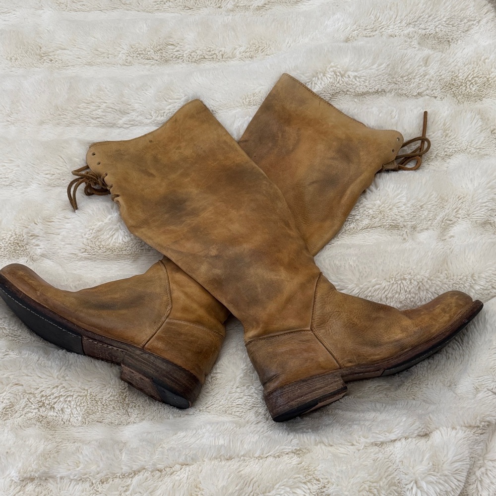 Bed Stu Manchester Cobbler Tall Leather Riding Boots Lace Back Rustic sz 7 - Picture 3 of 6
